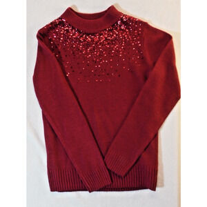 Juicy Couture Sweater Womens S Red Mock Neck Sequin Holiday Party Feminine EUC